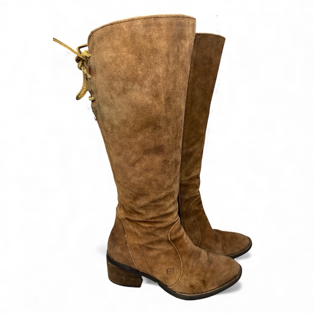 Born Women's Felicia Boot Size 7 M Tall Block Heel Brown Distressed Western Boho